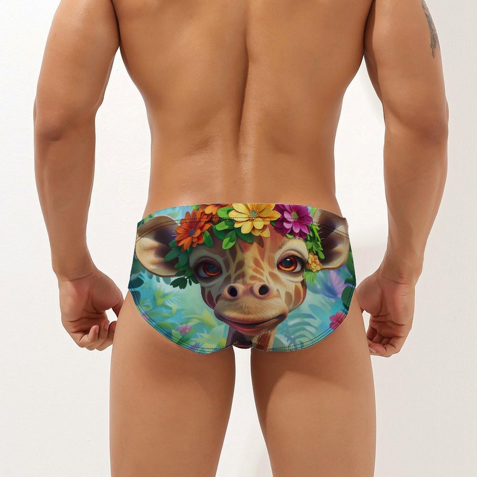 Giraffe Mens Swim Briefs Bikini Swimwear Print Beach Shorts Sexy Swimsuit L