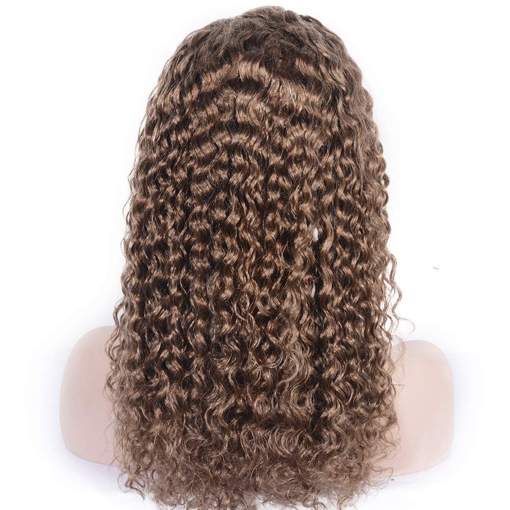 Perruque demi main crochet en cheveux réels de 12 pouces avec demi dentelle marron lin