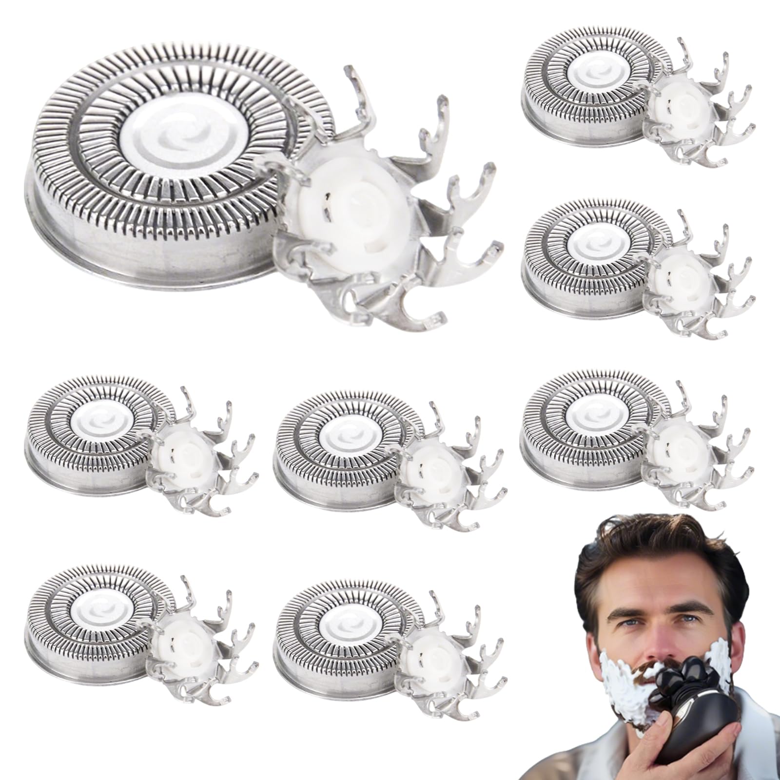 8 Piezas Cabezal de Afeitado Compatible con Pitbull Skull Silver & Gold Pro, Cabeza de Afeitar Cuchillas de Cráneo Skull Shaver para Hombres Calvos