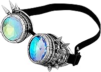 Vista 92 de Gafas de caleidoscopio retro con pinchos, gafas de cristal arcoíris steampunk estilo soldadura, gafas de cosplay punk