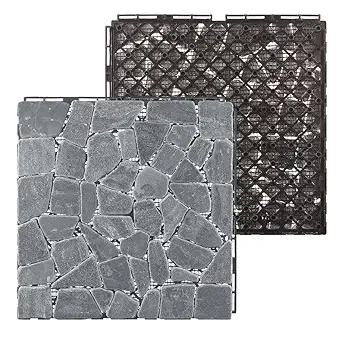 Plantex Tiles for Floor-Interlocking Pabble Stone Tiles/Garden Tile/Quick Flooring Solution for Indoor/Outdoor Deck Tile-Pack of 6 (Grey Stones)