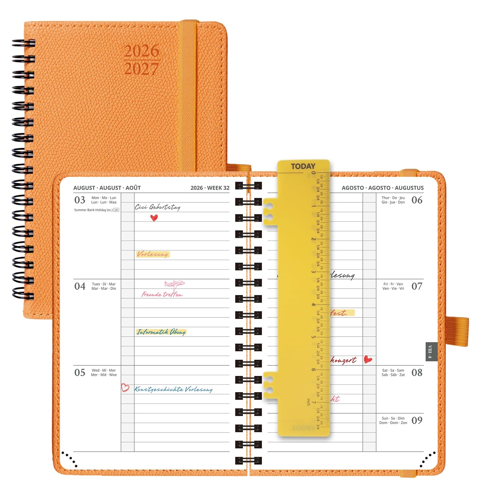 POPRUN Kalender 2026 2027 Horizontale Wochenplaner (Aug.2026-Dez.2027) – Ringbuch mit Softcover, ca. A4 (21.8x26,4 cm),17-Monate-Terminplaner