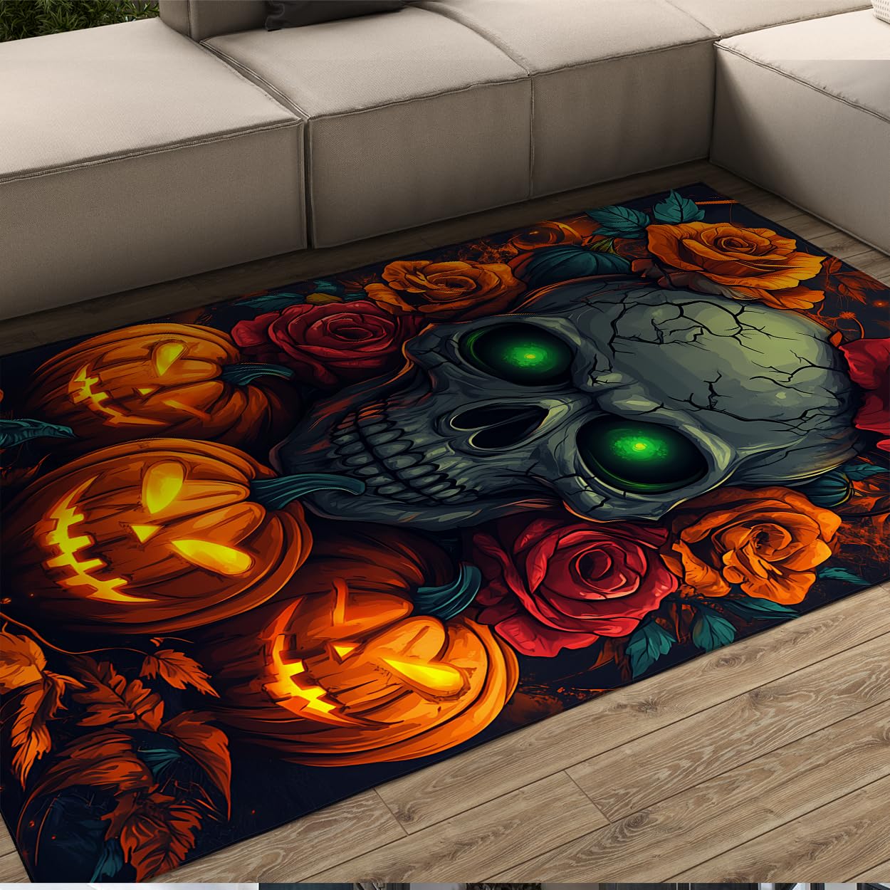 Styl Halloween 12 cm x 18 cm - dywaniki gotycka czaszka i dynie wzór róży niski runo mata podłogowa do salonu sypialni przenośna składana