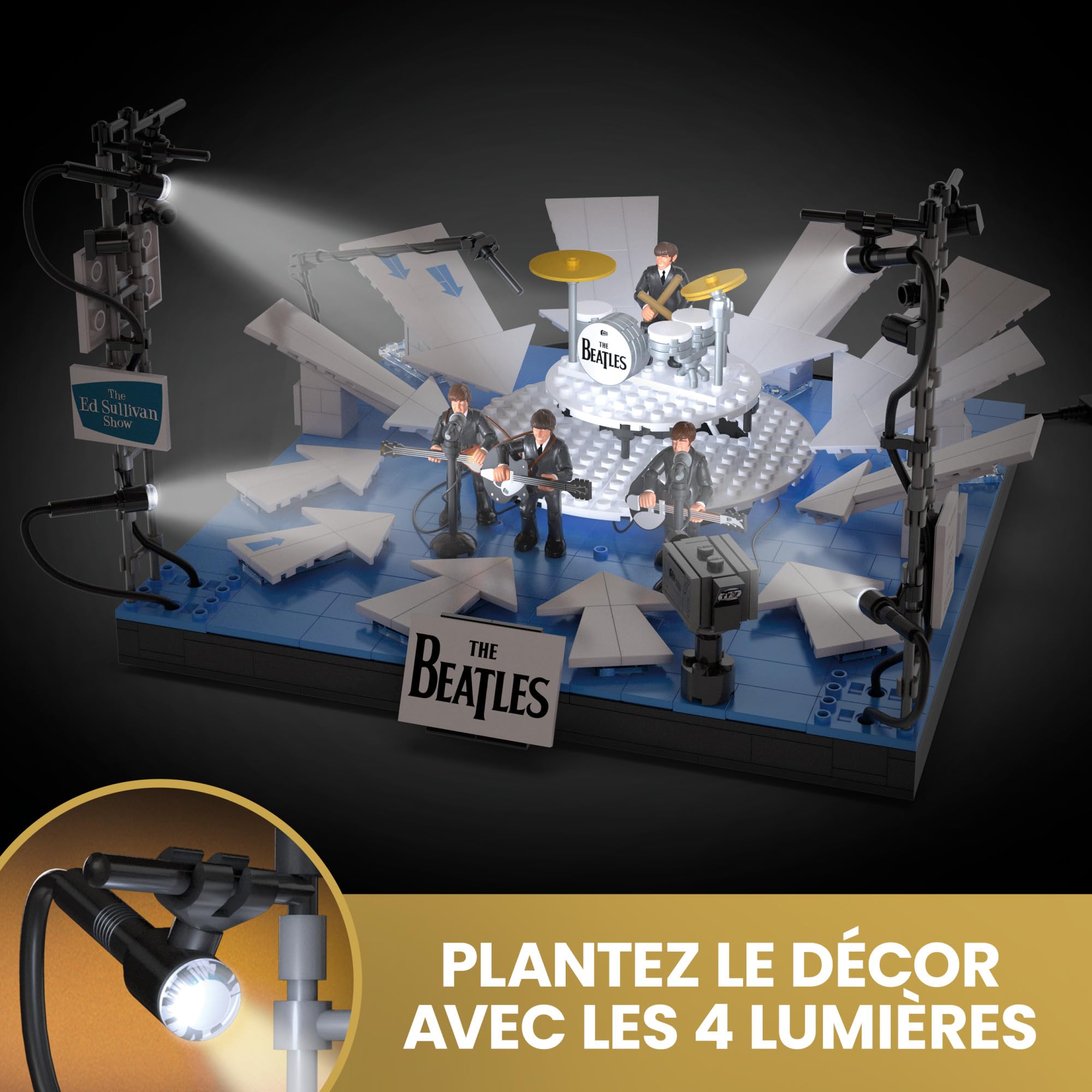Mega « Mesdames et Messieurs, Les Beatles ! » Jouet de Construction à Collectionner de 681 pièces avec 4 Figurines articulées des Membres du Groupe et lumières LED, Coffret pour Les collectionneurs