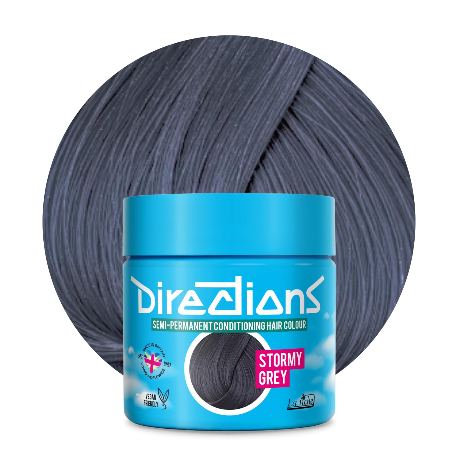 Directions Vivid Stormy Grey Semi Permanent Hair Dye 100ml, Vegan Deep-Conditioning Formula, Stormy Grey Hair Colour - 1 Pack