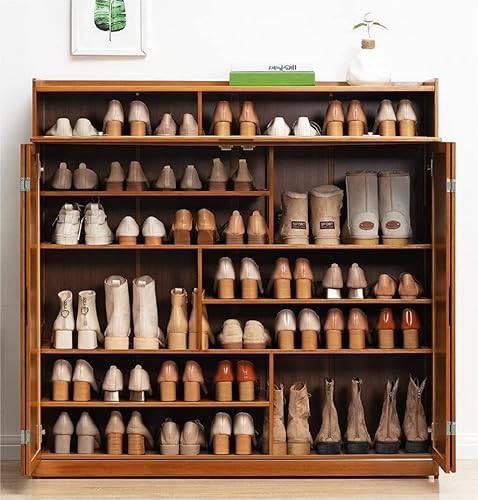 Miniatura 3 de Gdrasuya10 Armarios de almacenamiento de zapatos de bambú natural organizadores de zapatos independientes de 7 niveles con puertas ahorro de espacio