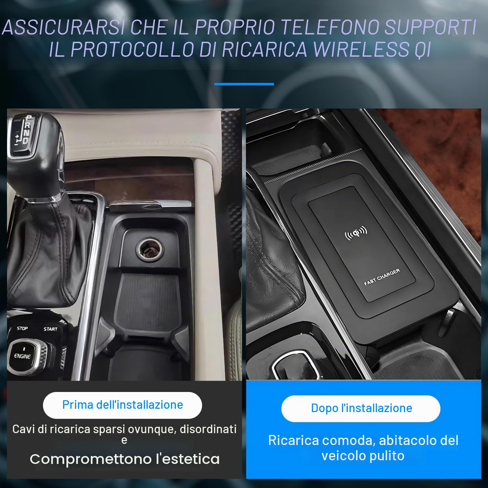 Caricabatterie wireless 15 W, protezione sovratensione, spegnimento automatico a piena carica, funziona con tutti i dispositivi abilitati Qi, applicabile per