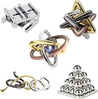 Vista 1 de FantasyDay 5 Piezas Rompecabezas Mental, Rompecabezas de Metal, Desbloquear Entrelazado Juego de Prueba de CI, Juguete de Truco Mágico Regalo