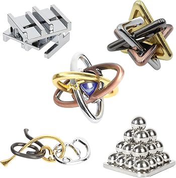 5Pcs/Set Brain Teaser Metal Puzzle Sets, 3D Unlock Interlocking Puzzles, Metal Knot Puzzle Mind Games, Adults Educational Toy Gift, Stop Addicted to Mobilephone