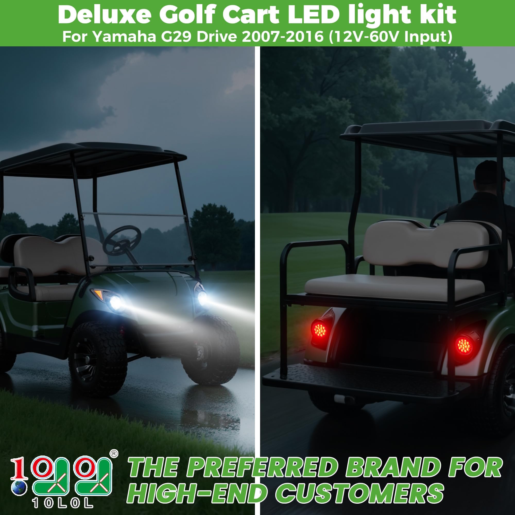 10L0L Golfwagen-Scheinwerfer und Rücklicht-Set, passend für Yamaha G29 Drive ab 2007, Deluxe-Straßenzulassungslicht-Set mit RGB-Tagfahrlicht, Blinker, Schalter, Hupe, Bremslicht-Kabelbaum