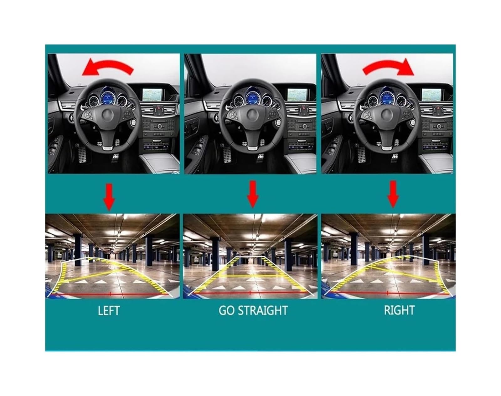 Copia Seguridad Cámara Kit De Cámara Marcha Atrás Con Seguimiento Trayectoria Dinámica Para Coche Línea Aparcamiento HD 1080P Y Lente Ojo Pez(180 AHD 1080P)
