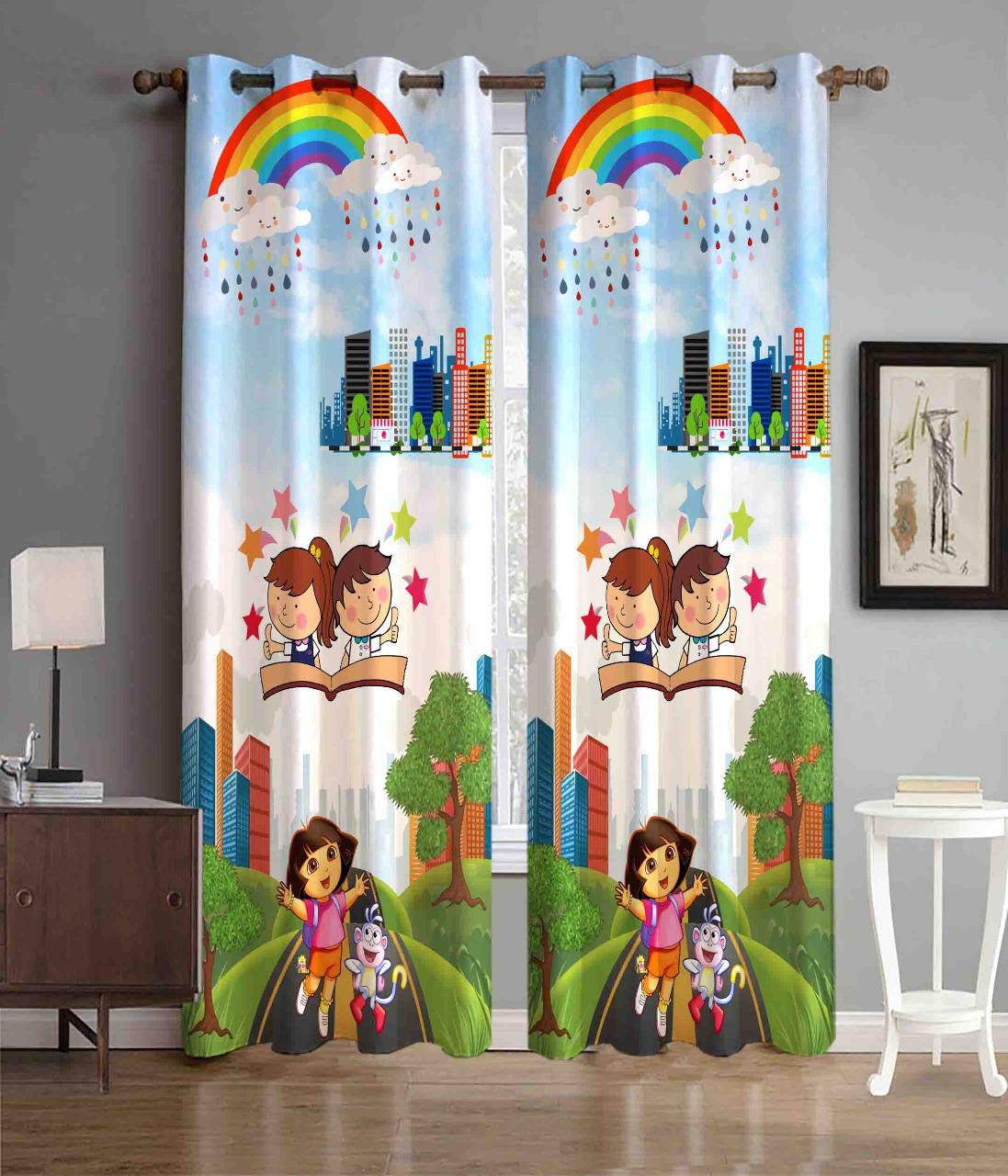 Yetli Polyester 3D Digital Printed Door Curtain for Home & Kids Room 4 x 7 Set of 2 Pieces, (VG220