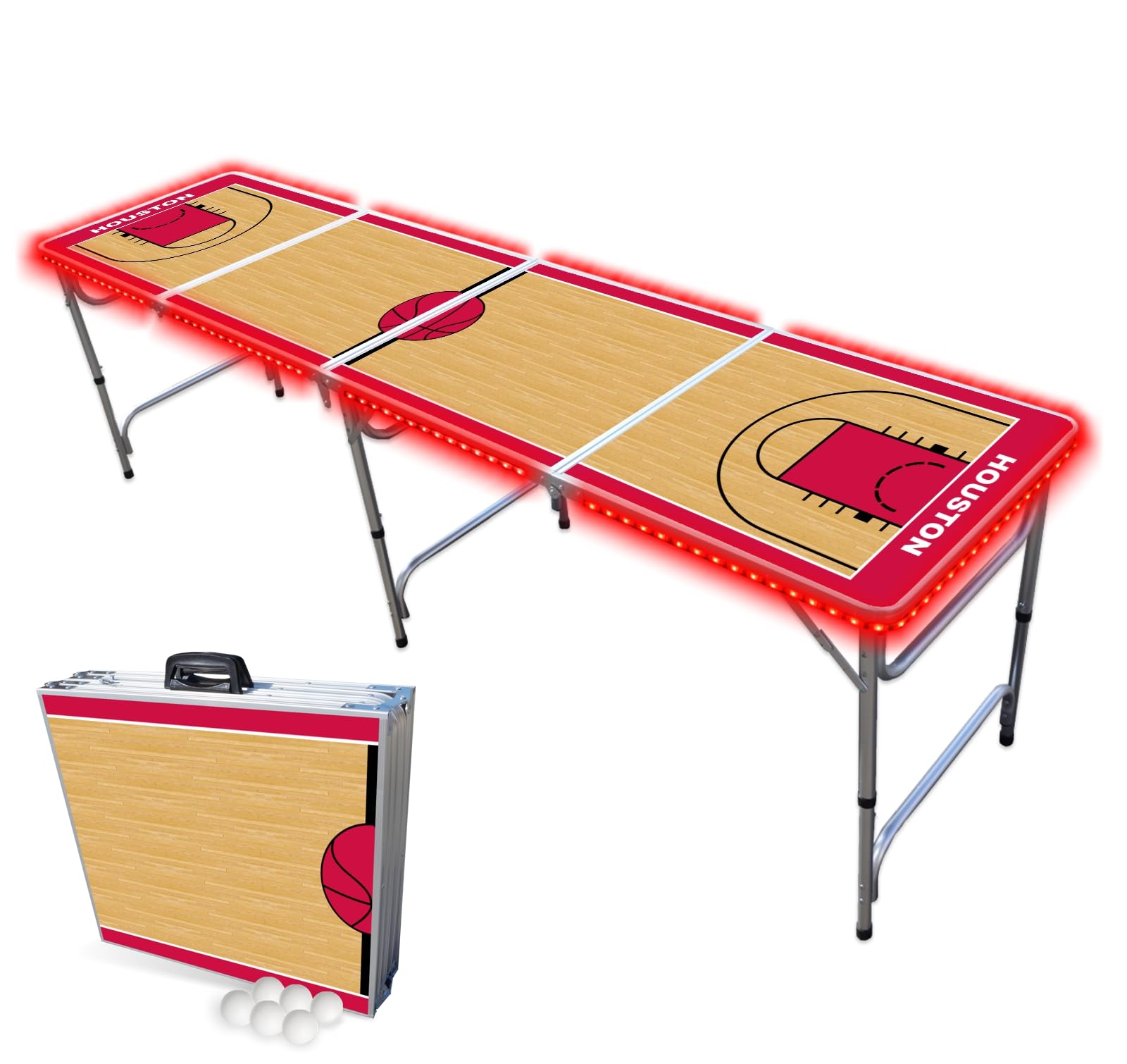 8-Foot Professional Beer Pong Table w/LED Lights - Houston Basketball Court