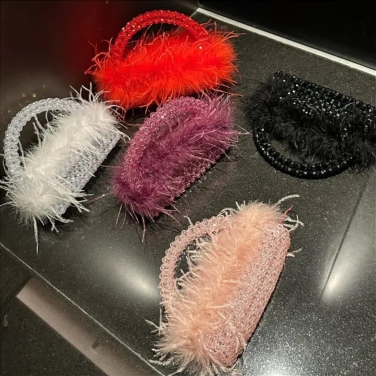 Bolso fiesta Bolso de noche piel avestruz con plumas, bolso cuentas, cruzado, aberturas, mano bajo el brazo