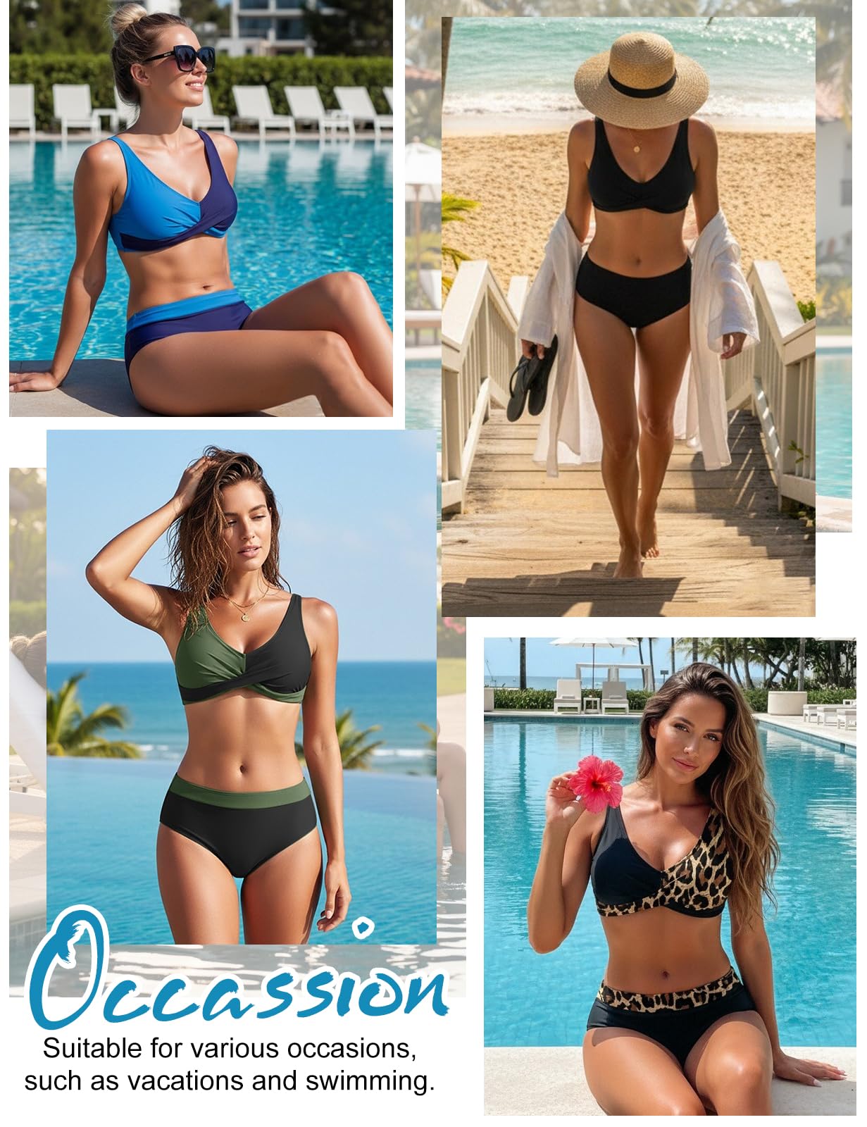Nadeer Damen Bikini Set High Waist Zweiteiliger Badeanzug Elegant Crossover Bustier Bademode V Ausschnitt Push Up Swimsuit