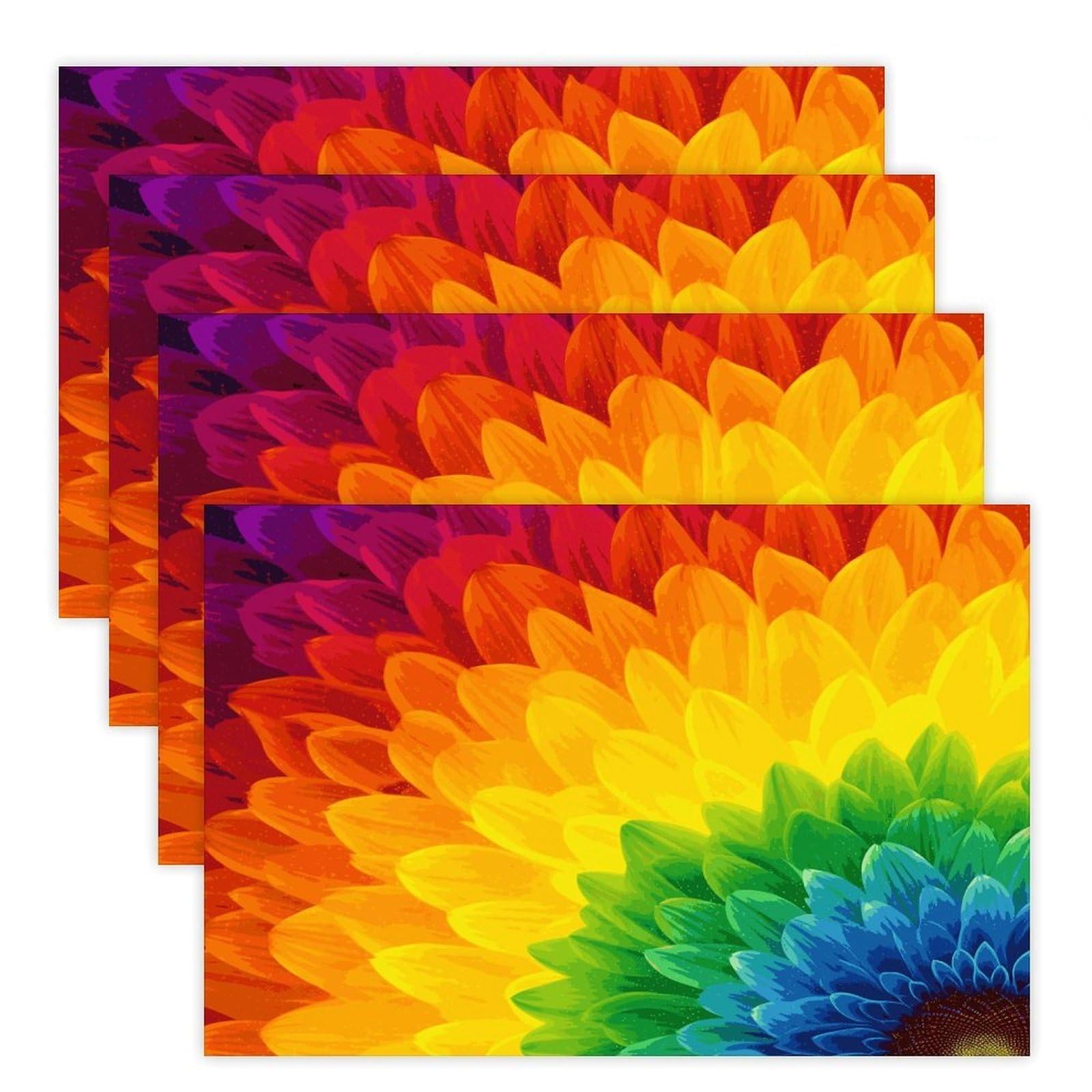 Sunflower Rainbow Placemats Heat-Resistant Washable Place Mats Anti Slip Dining Table Place Mats Wipeable Dining Table Mats Kitchen Decoration Placemats 17.7’’×11.8’’