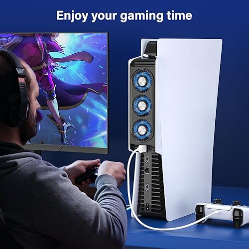 Miniatura 7 de Cooling Fan for PS5, Quiet Cooler Fan with LED Lights, PS5 Cooling Fan with USB3.0 Hubs, Upgraded Efficient Cooling System for PS5 Accessories, for