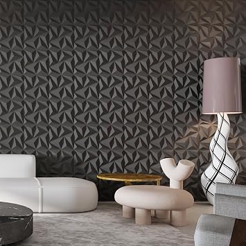 Art3d 20 Pack 3D Wall Panel for Interior Wall Decor Black, 19 Sq.Feet PVC Wall Panels, Accent Wall Panels for Living Room Lobby Bedroom Hotel Office, 11.8