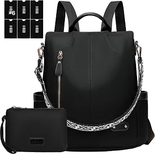 Women's Small Anti-Theft Backpack with 6 RFID Blocker Protective Covers, City Backpack Women's Elegant Women's Backpack Handbag Modern, for City Trip Everyday On the Go Black Nylon