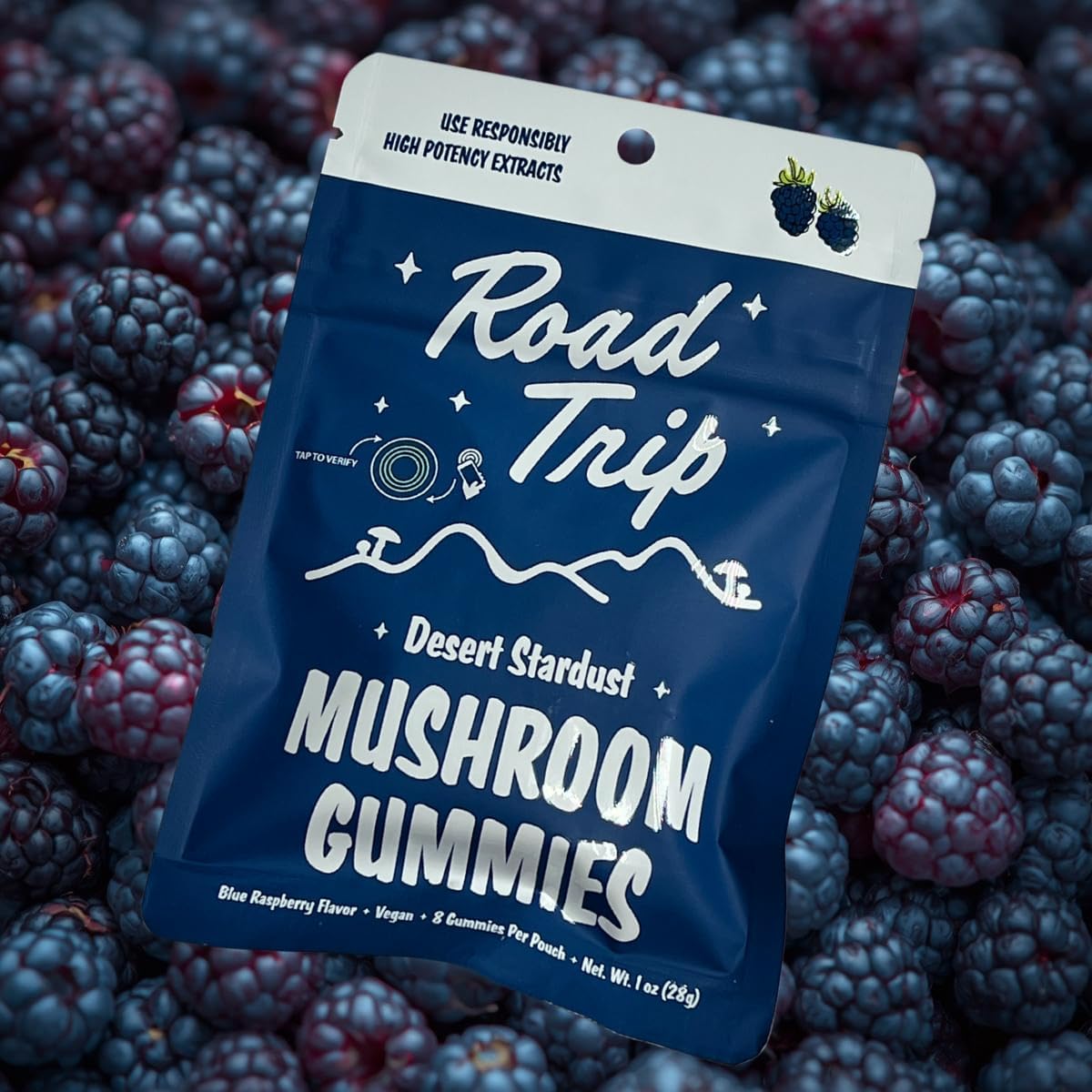 Road Trip - Desert Stardust - Mushroom Extract Gummies - Nootropic Blend - (4-Packs, Blue Raspberry)