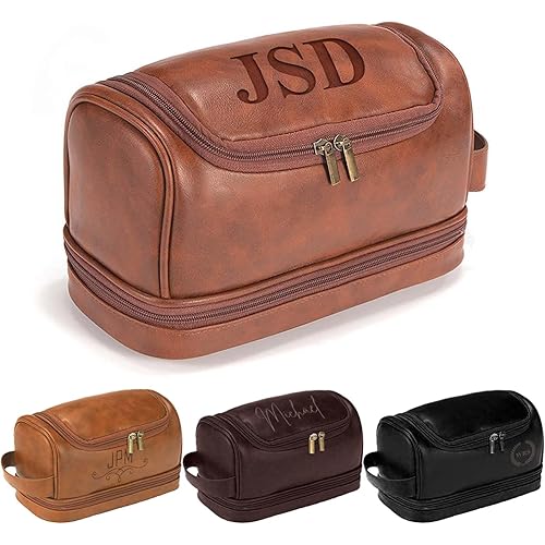 Personalized Toiletry Bag For Men, Husband, Boyfriend, Dad Large Capacity PU Leather Travel Dopp Kit Handcrafted Custom Name Unique Gift For Birthday| Fathers Day| Anniversary| Wedding Groomsmen Gifts