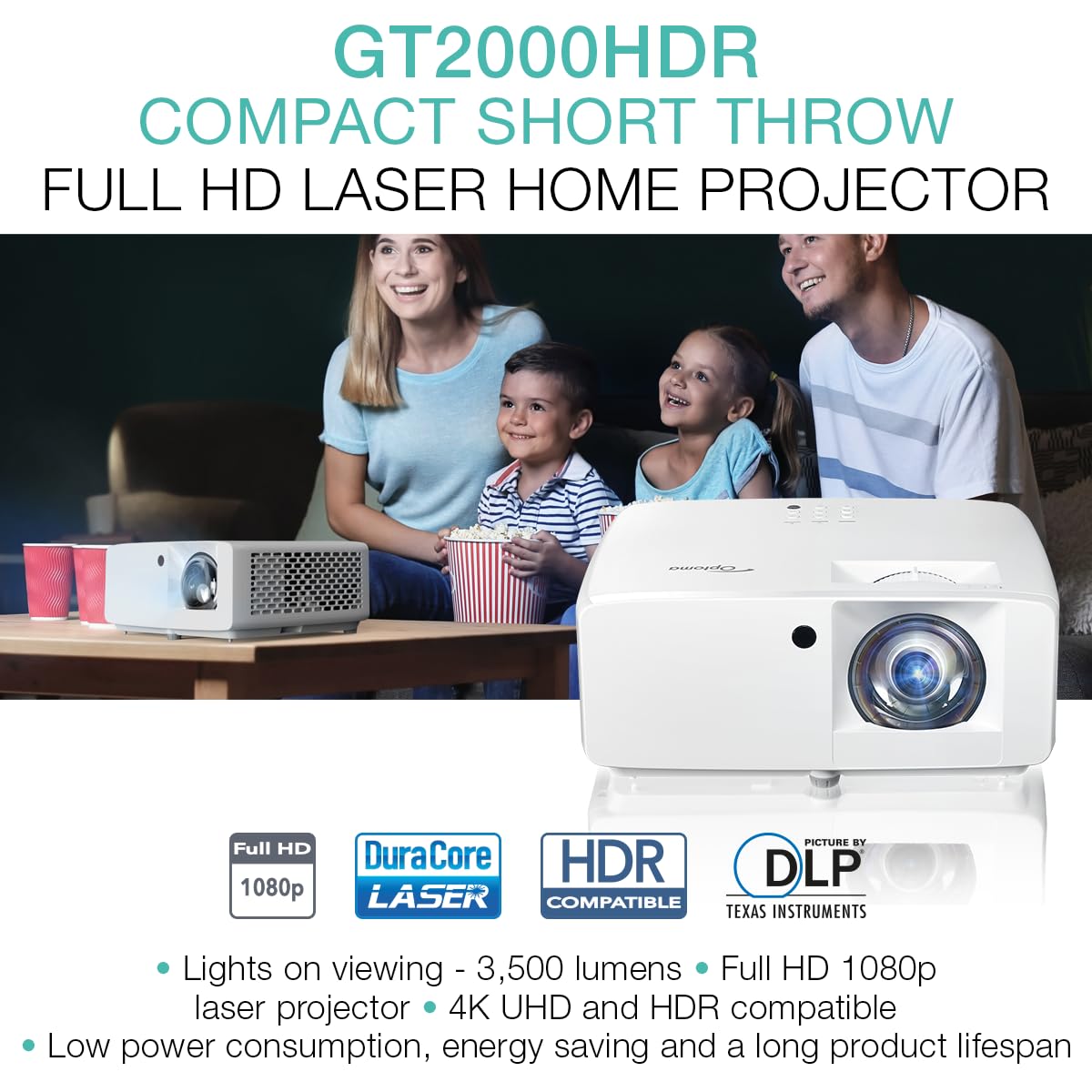 Optoma GT2000HDR vidéo-projecteur Projecteur à focale courte 3500 ANSI lumens DLP 1080p (1920x1080) Compatibilité 3D