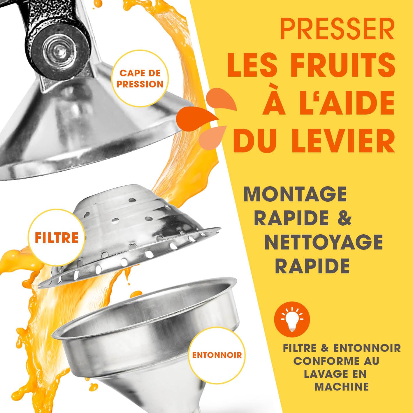 Lumaland Entsafter Zitronenpresse manuell leise Gusseisen Handpresse Zitrusfrüchte Orangenpresse Slow Juicer schwarz