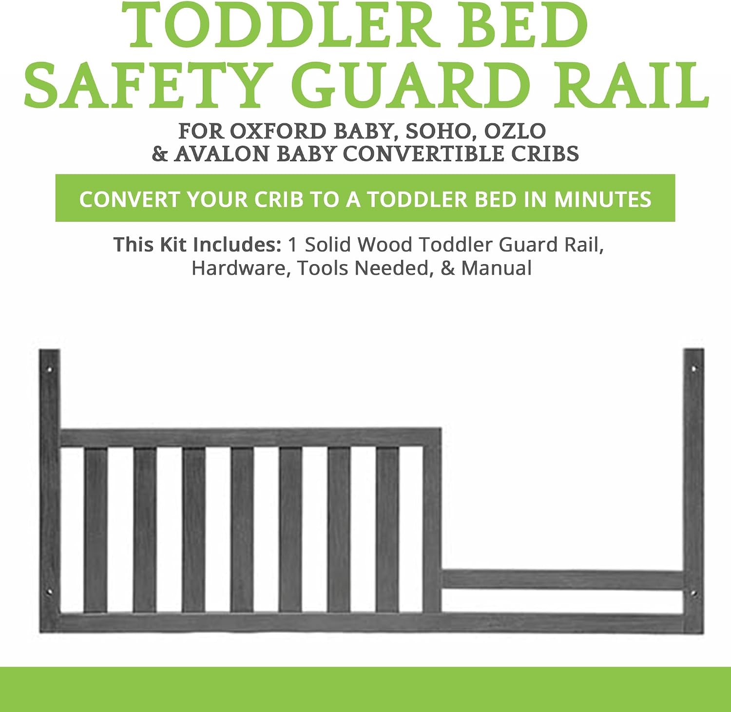Toddler Bed Safety Guard Rail for Oxford Baby, Soho, Ozlo & Avalon Baby Convertible Cribs – Solid Wood Rail for Toddler Bed Conversion – Safety Rails for Children (Arctic Gray, Option 1)