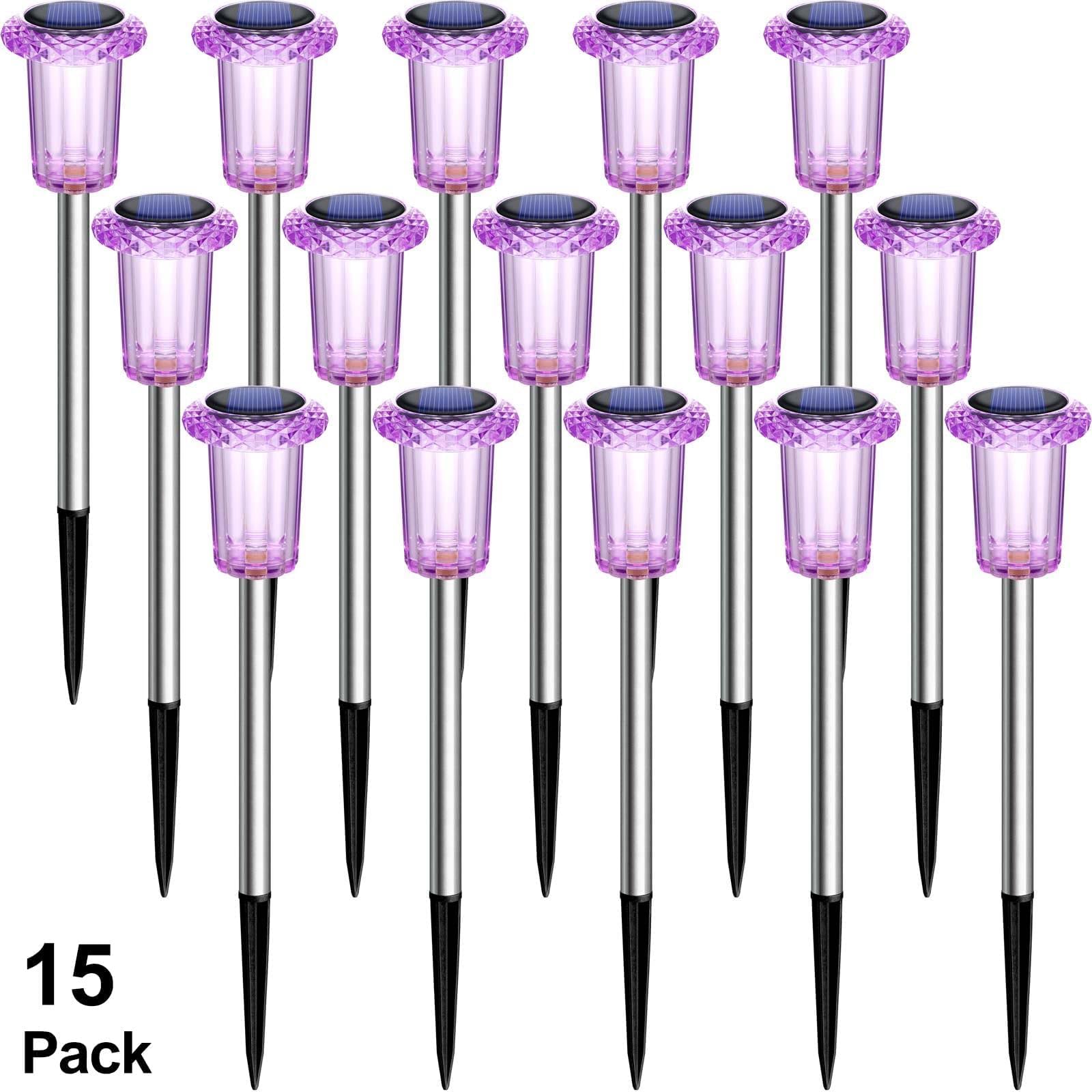DenicMic Solar Halloween Lights Outdoor 15 Pack Purple LED Halloween Decor view 9