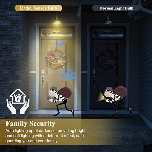 Miniatura 6 de DiCUNO Bombilla con sensor de movimiento radar para exteriores, 12 W (equivalente a 100 W), bombilla con sensor de movimiento A19, encendido y