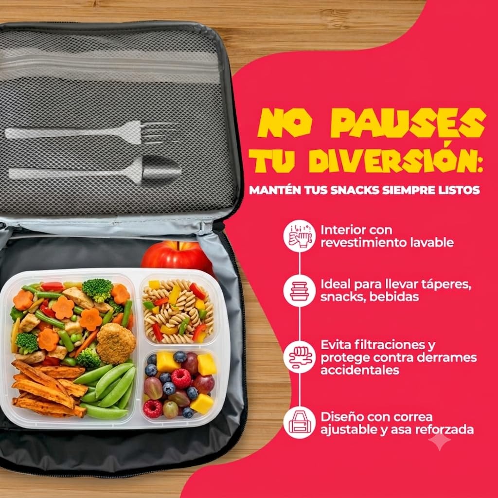 Bolsa Térmica Infantil Porta Alimentos Gamer para niños y adultos. Nevera Portátil, Lunch Box Impermeable, Fiambrera Gran Capacidad para Almuerzo, Excursión, Oficina, Viaje, Pícnic o Colegio. Lonchera