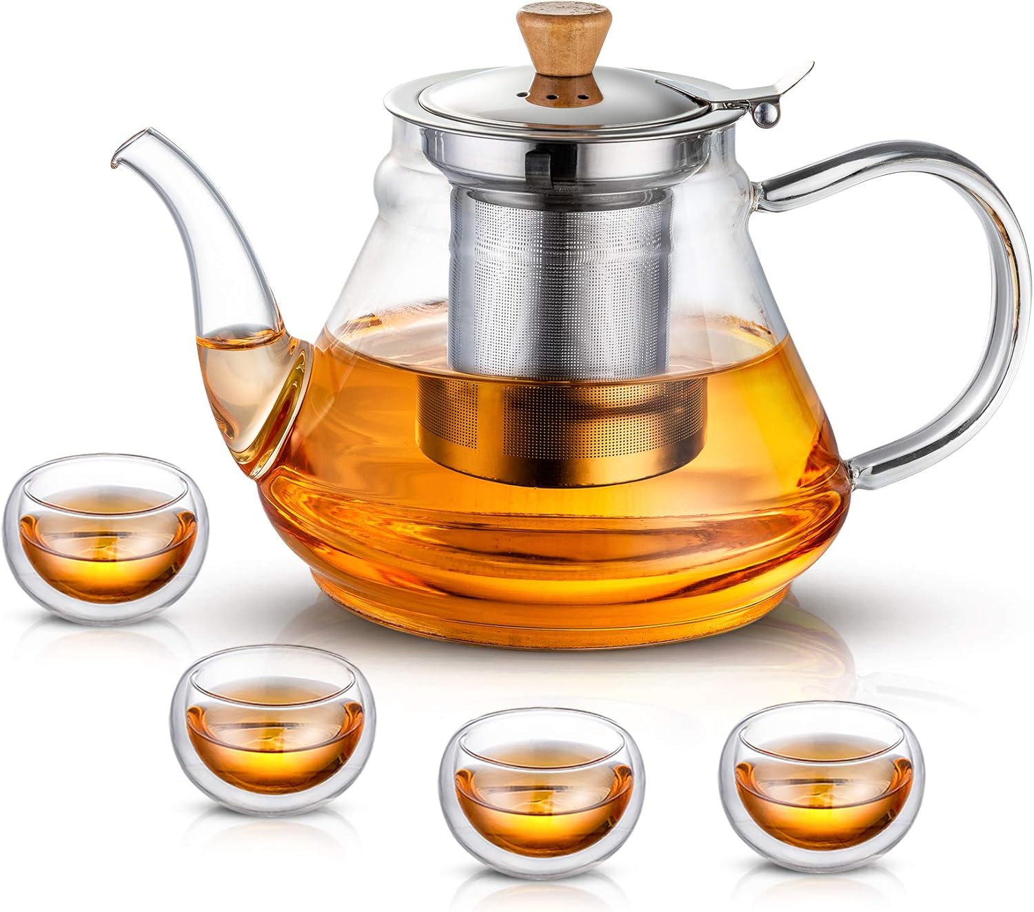 SUSTEAS 1000ml Glass Teapot with Removable Stainless Steel