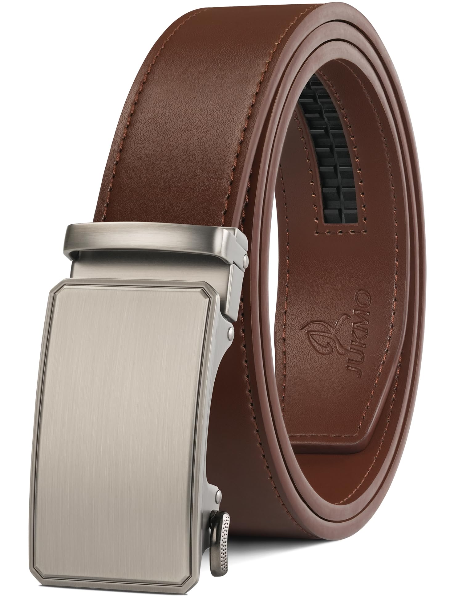 JUKMO Men's Leather Belt Ratchet Automatic Buckle 35 mm Wide Belt