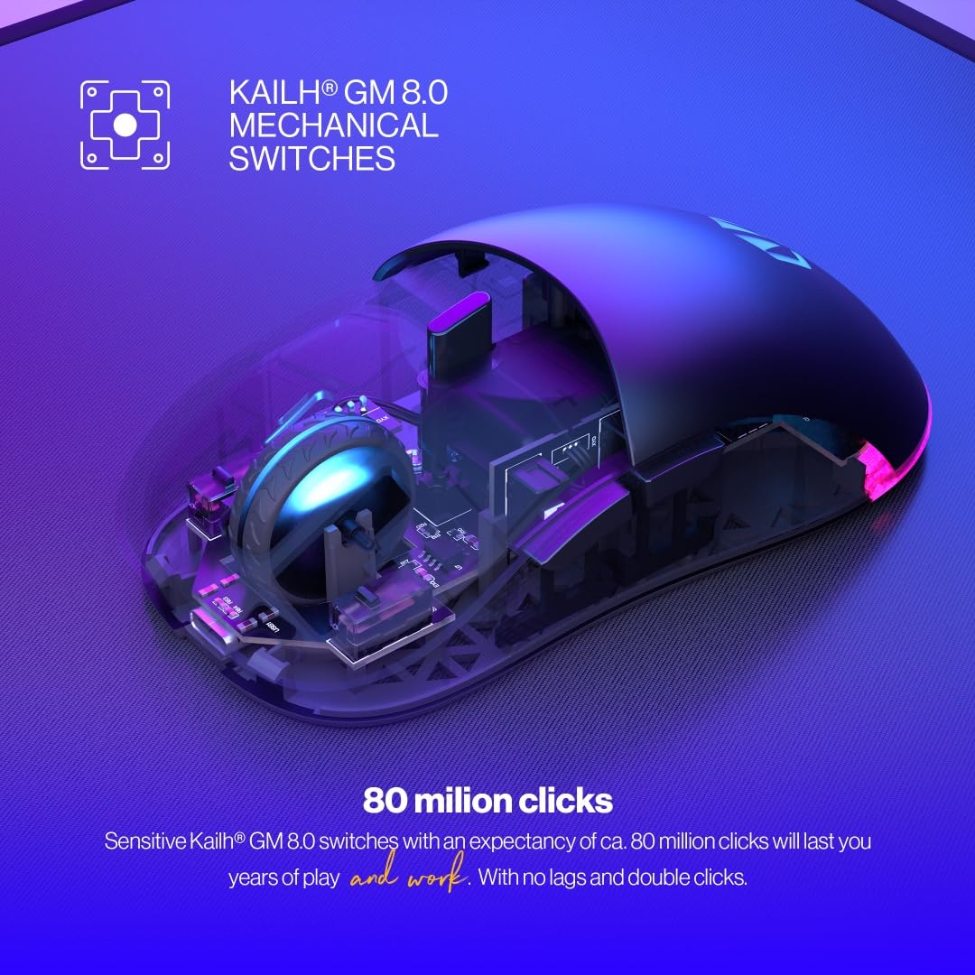 ENDORFY Gem Plus Wireless, Mouse da Gaming Wireless Ultraleggero, sensore Top di Gamma PixArt PAW3395, 26 000 DPI, Resistenti Switch Kailh GM 8.0, EY6A013