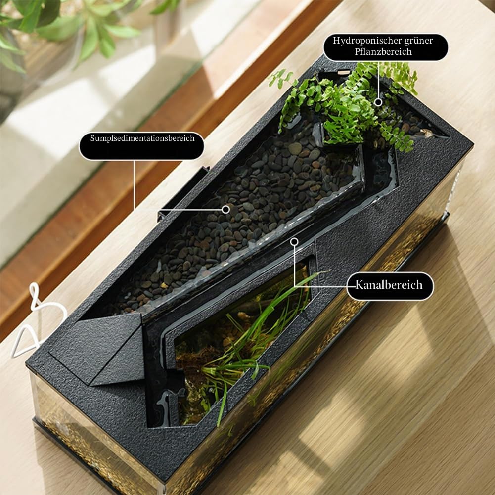Kleines Aquarium, Aquarium mit Wasserpumpe, transparente Abdeckung, ökologisches Zyklussystem, hochtransparentes Acryl, rechteckiges Aquarium für Wohnzimmer, mit integriertem Licht
