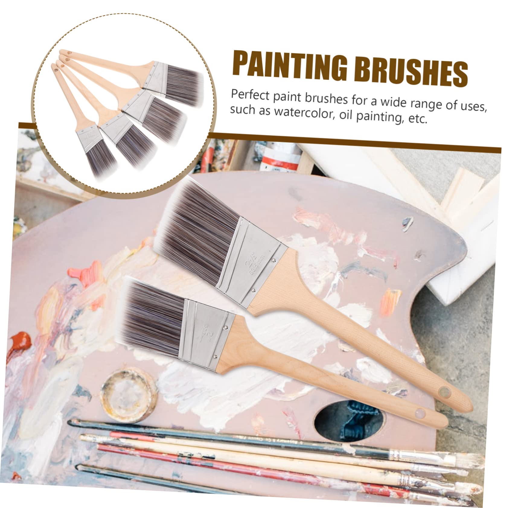 Angoily Set di 4 Pennelli per Dipingere Manico in Legno, senza Sbavature, Impugnatura Confortevole, per Pittura a Olio e Acquerello