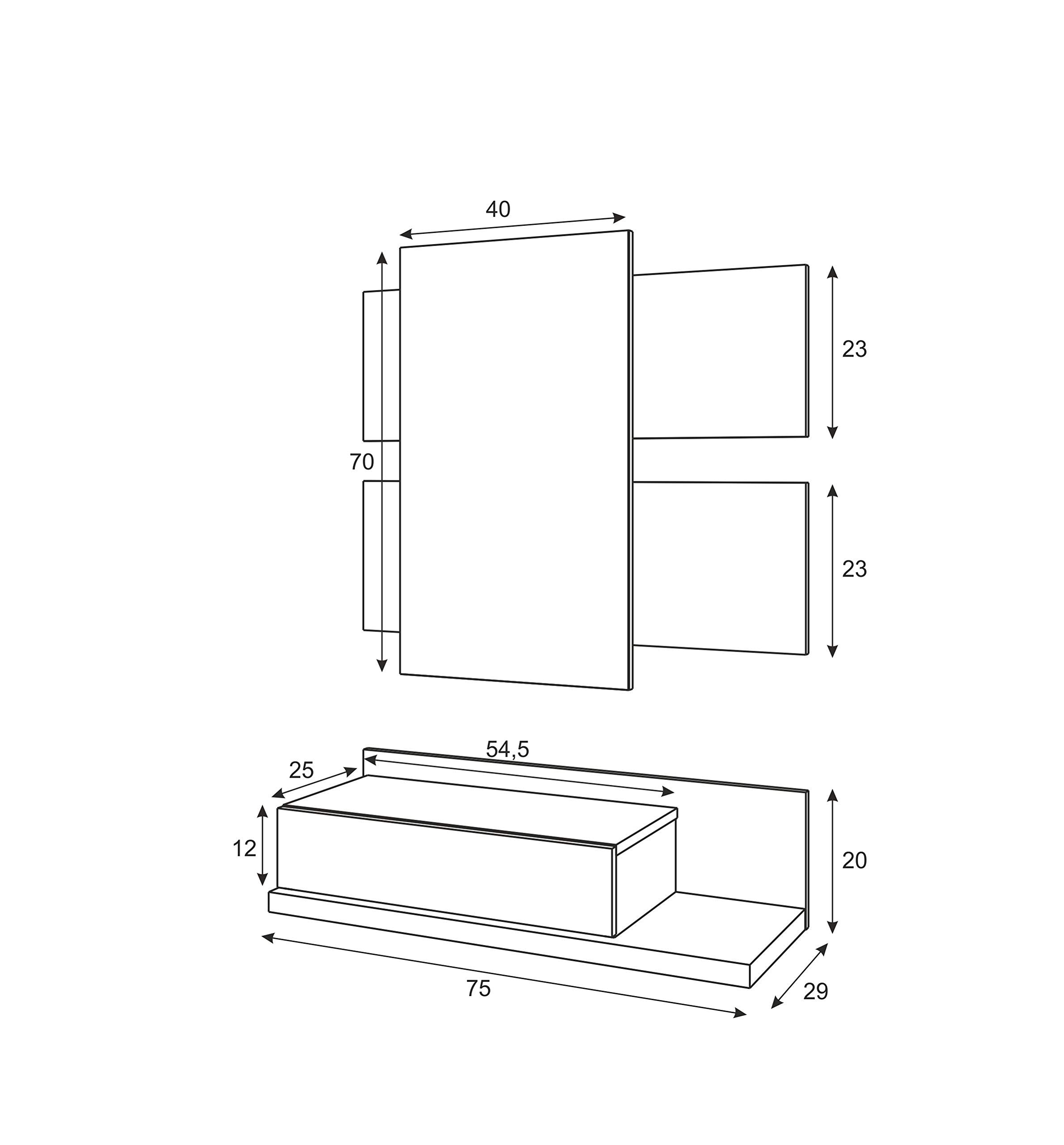 Mobelcenter, Mueble Recibidor y Entrada Moderno con cajón y Espejo, Color Roble Canadian y Blanco Artik, Medidas: Ancho: 75 cm x Alto: 116 cm x Fondo: 29 cm (0900)