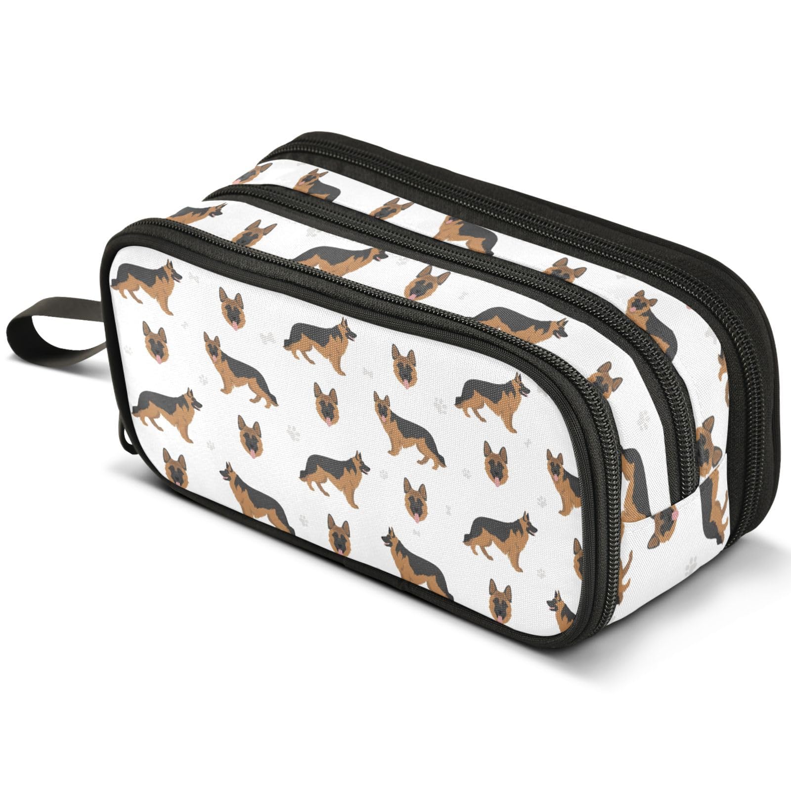 Mnsruu German Shepherd Dog Pencil Case Large Capacity Pen Pouch Pencil Bag with 3 Compartments Pen Holder Organizer Stationery Bag