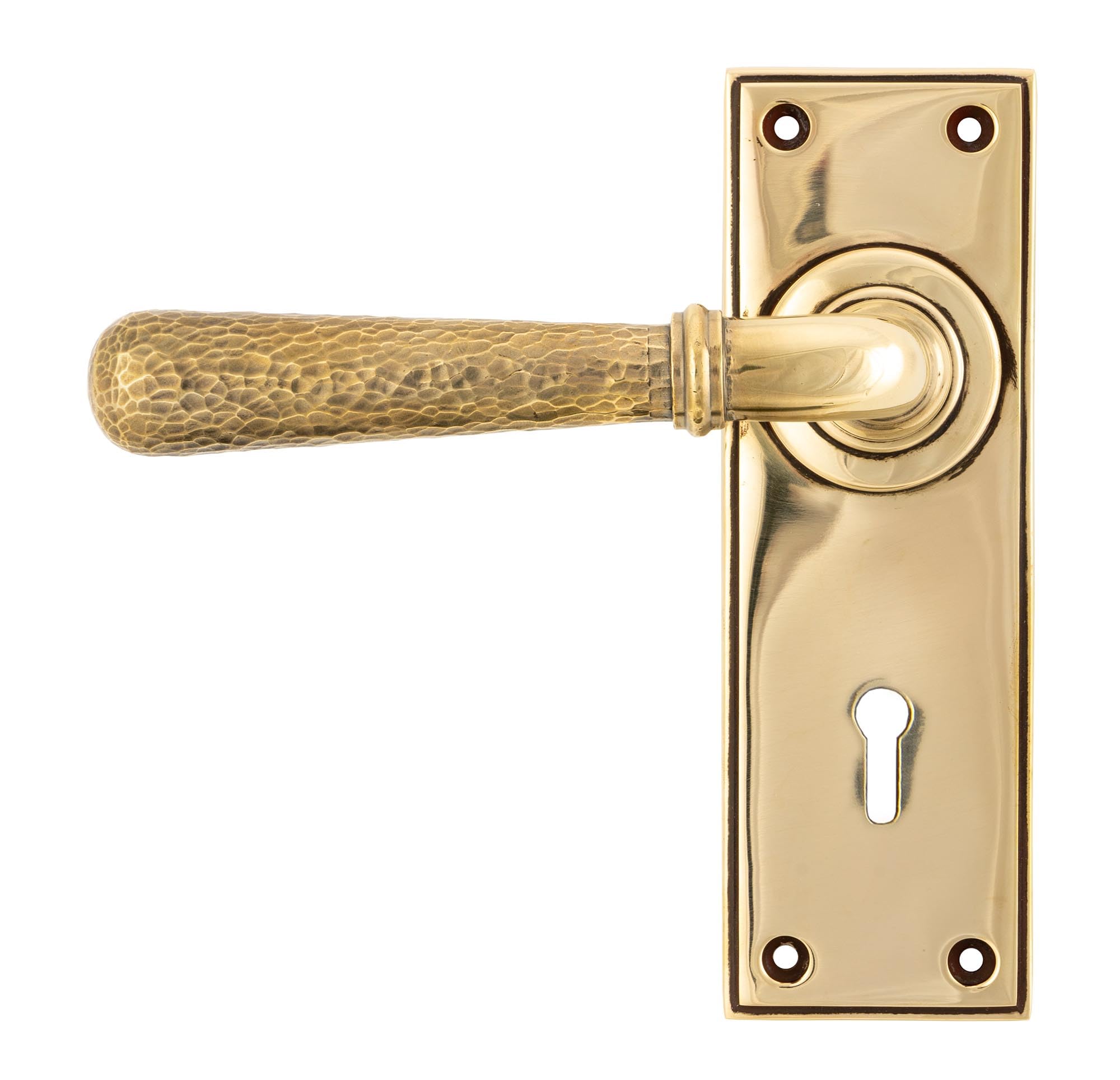 From The Anvil Brass Aged Hammered Newbury Lever Lock Set