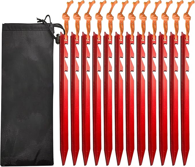 TSHAOUN 12 Pieces Tent Pegs, Heavy Duty Tent Pegs Stakes Aluminium Alloy Camping Tent With