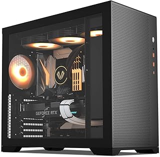 AL-MESH-7C Compact ATX PC Case, Front Power Supply, Top 360mm Radiator Support, Type-C & USB 3.0 I/O Panel, High-Airflow Mesh Gaming Case w/ Rear 120mm ARGB & PWM Fan, Black