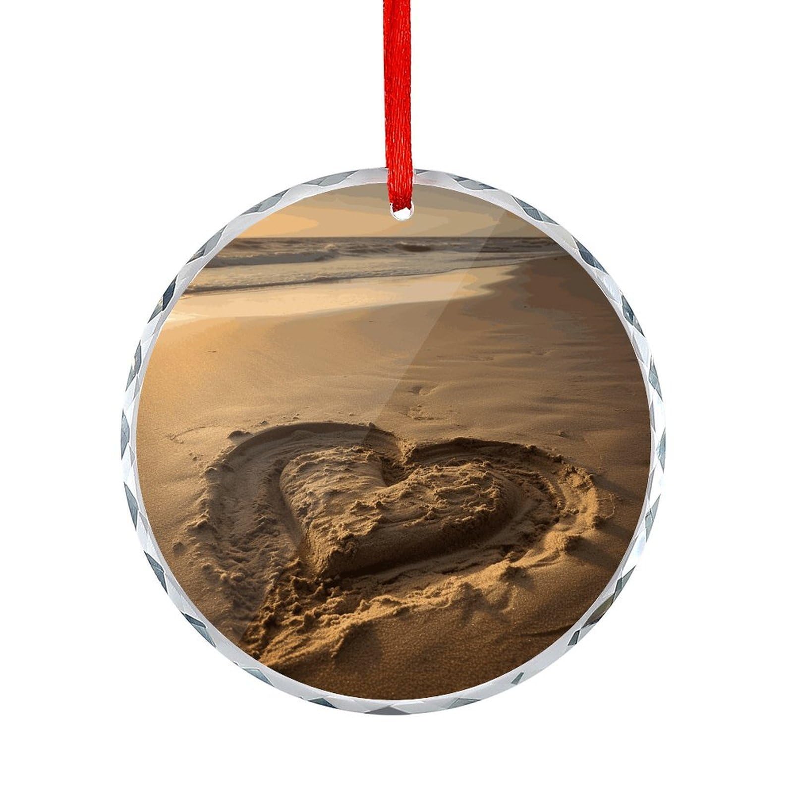 Btcowzrv Style Hearts Drawn On The Beach Round Ornament Hanging Pendant Decor