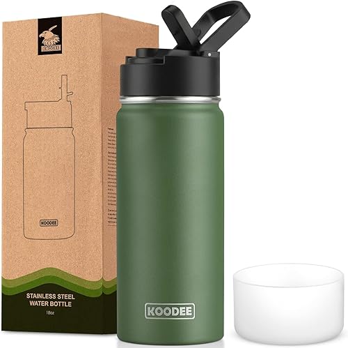Miniatura 51 de koodee Botella de agua de 16 onzas de acero inoxidable de doble pared aislada al vacío, botella de agua de boca ancha con tapa de popote a prueba de