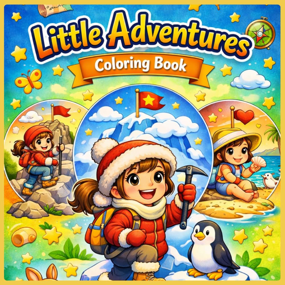 little adventures coloring book: a joyful coloring journey through mountains ,snow,sea and more !perfect for kids aged 4-8.