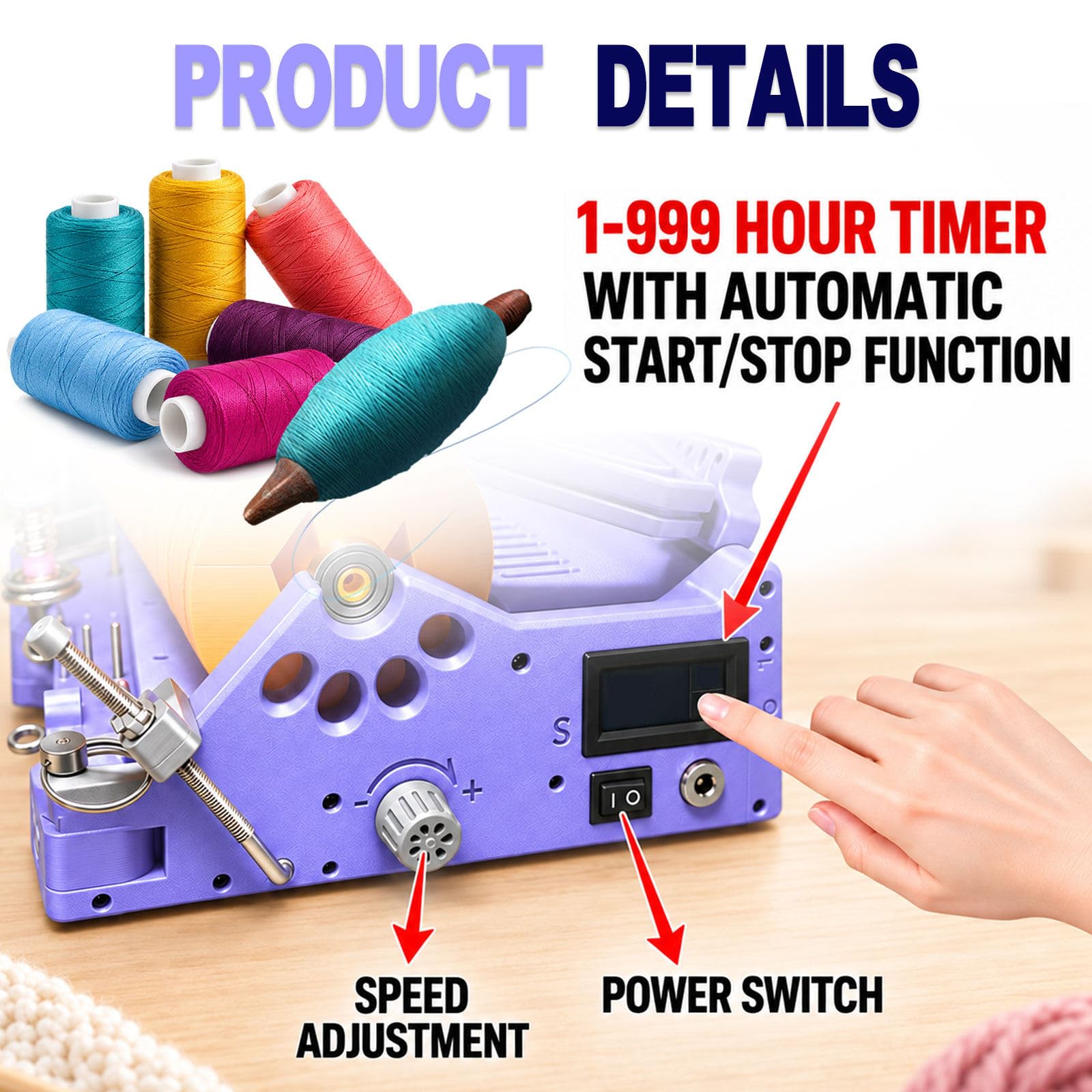 Enrollador De Hilo De Escritorio Para Tejer, Motor De 5000 RPM Purple