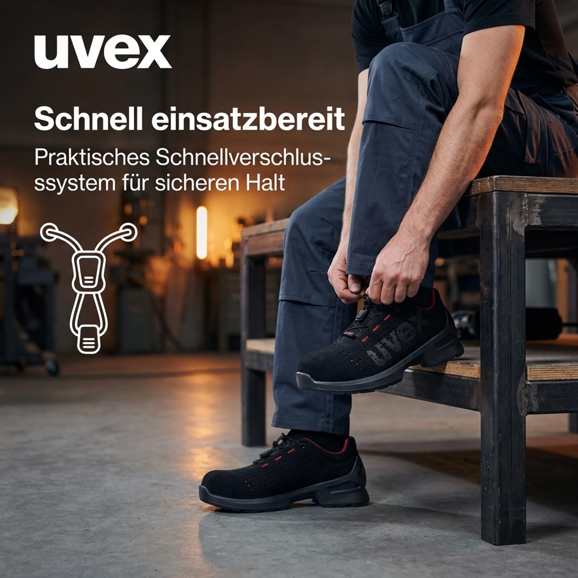 Uvex 1 Duo S1 gelochter Halbschuh - Sicherheitsschuh für leichte Bereiche - sportlich, leicht & flexibel