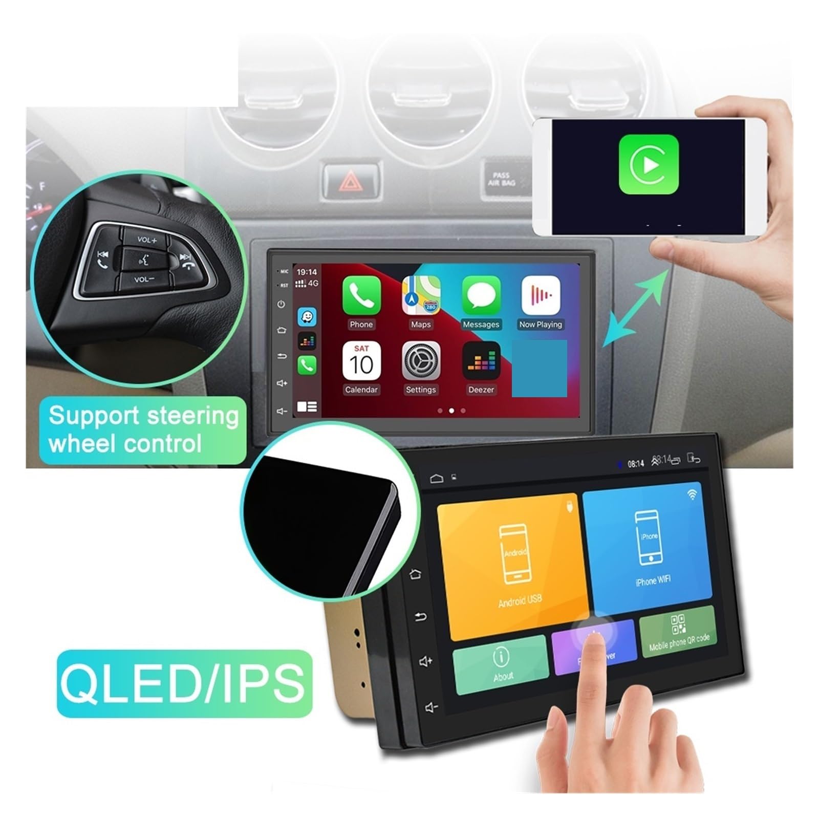 Nawigacja satelitarna Radio Samochodowe Odtwarzacz Multimedialny Radioodtwarzacz Samochodowy GPS Nawigacja Główna(7 Carplay(2-32GB) ISO)