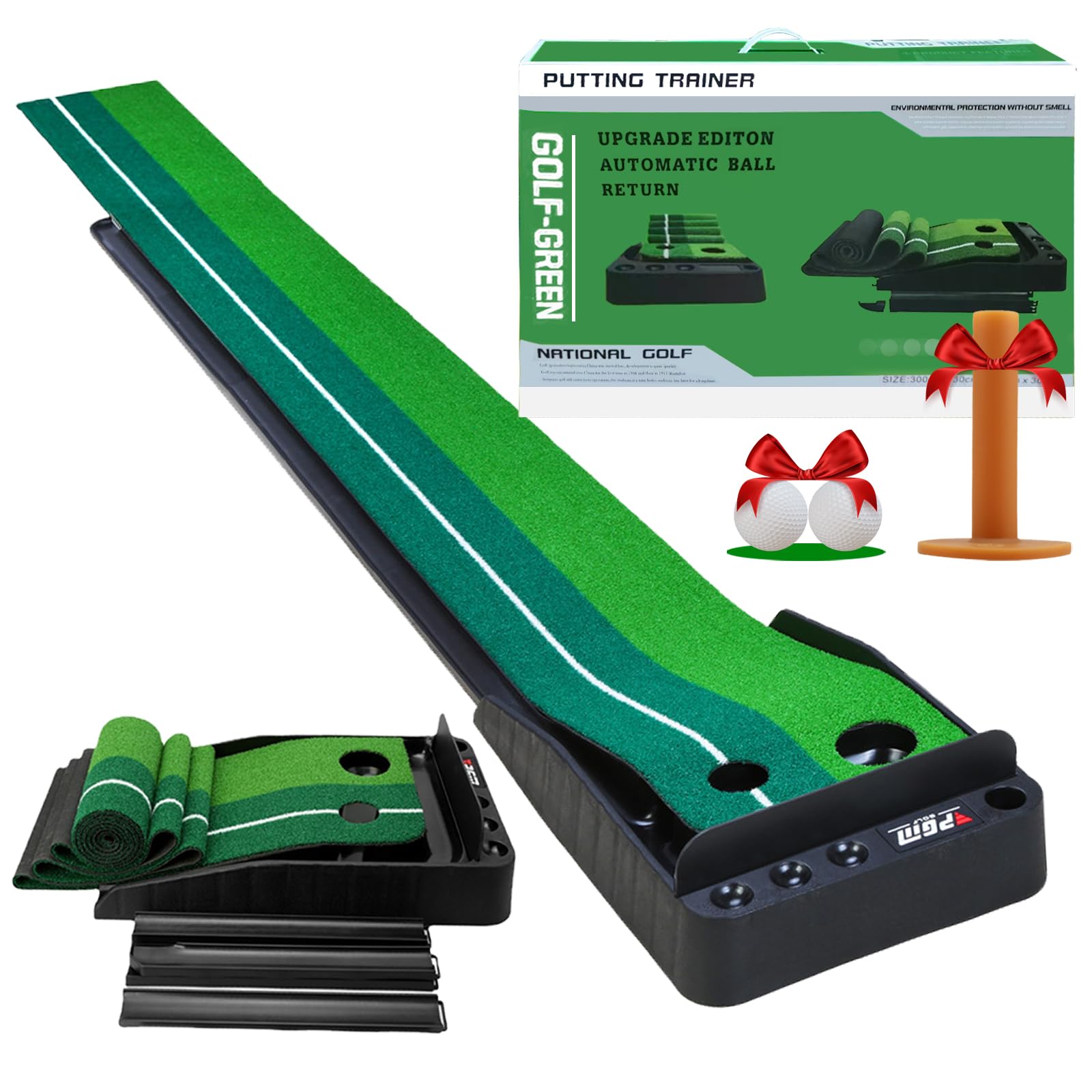 Putting Green Indoor,Golf Putting Matt with Auto Ball Return,Golf Practice Mat with 2 Holes,Golf Practice Training for Indoors Outdoor