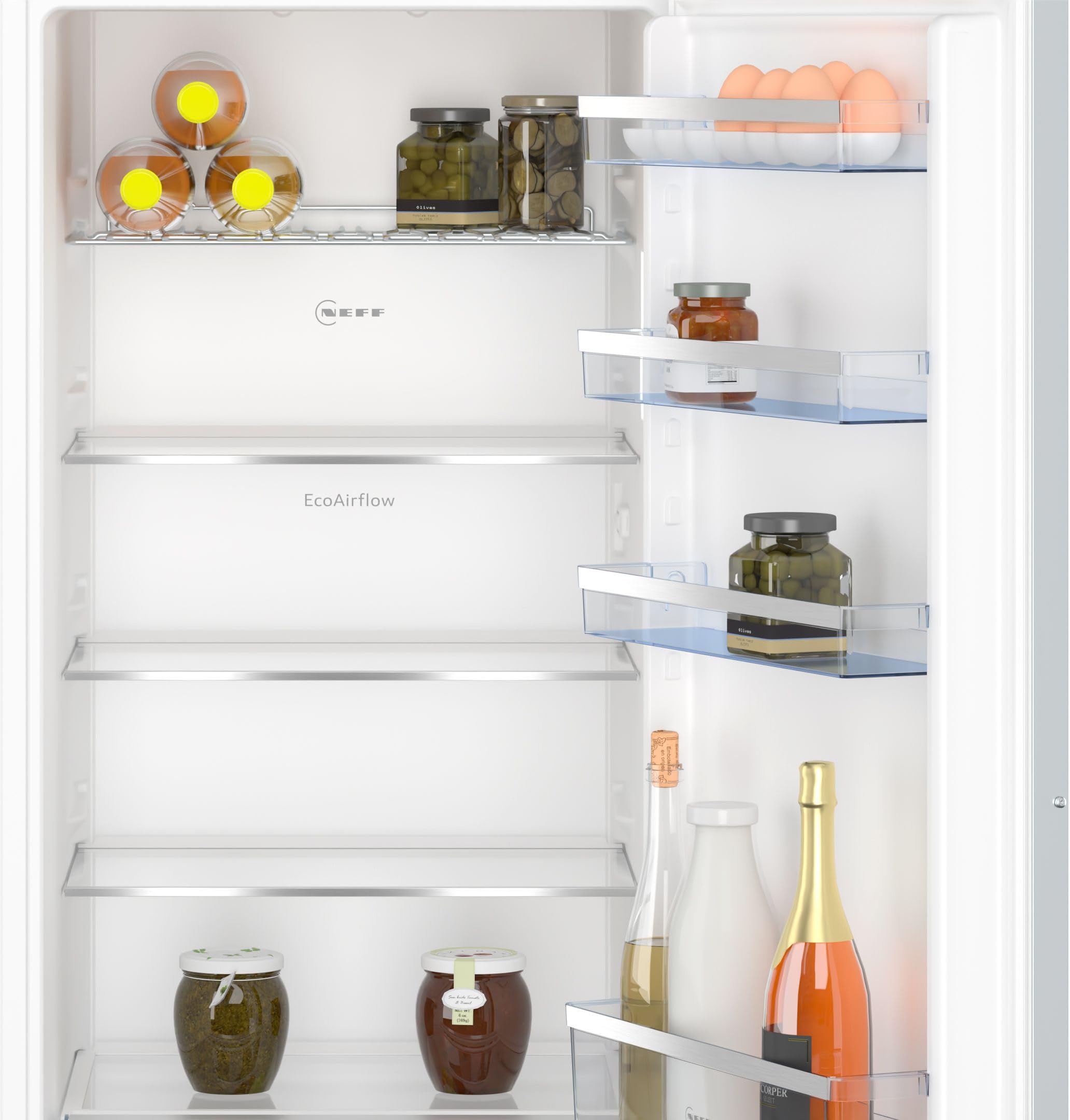 NEFF KI1412FE0, N 50, Einbaukühlschrank, 122,5x56 cm, Kühlen 204 l, 35dB, LED Beleuchtung, Sicherheitsglas, Flachscharnier, 1 Fresh Safe Schublade, Made in Germany | Made in Germany, 204 L Kapazität, Fresh Safe Schublade hält Gemüse frisch, gleichmäßige K