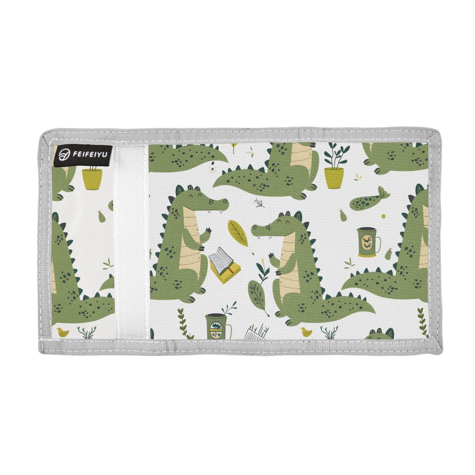 zyrtty Kids Wallets for Boys Girls Ages 4-18 Trifold, Crocodile and Book White Wallet with Zippered Coin Pocket and Card Holders, Novelty Wallet for Childrens Birthday Gifts